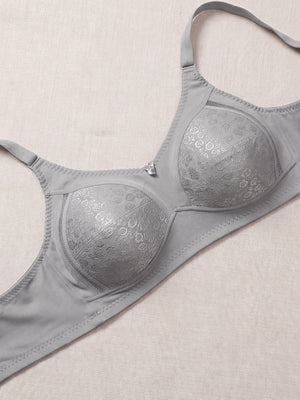 Kalyani Sandy Women’s Full Coverage Non-Padded Lace Bra with M Frame Front Panel Pack of 2 | L.GREY BLACK