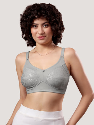 Kalyani Sandy Women’s Full Coverage Non-Padded Lace Bra with M Frame Front Panel Pack of 2 | WHITE L.GREY