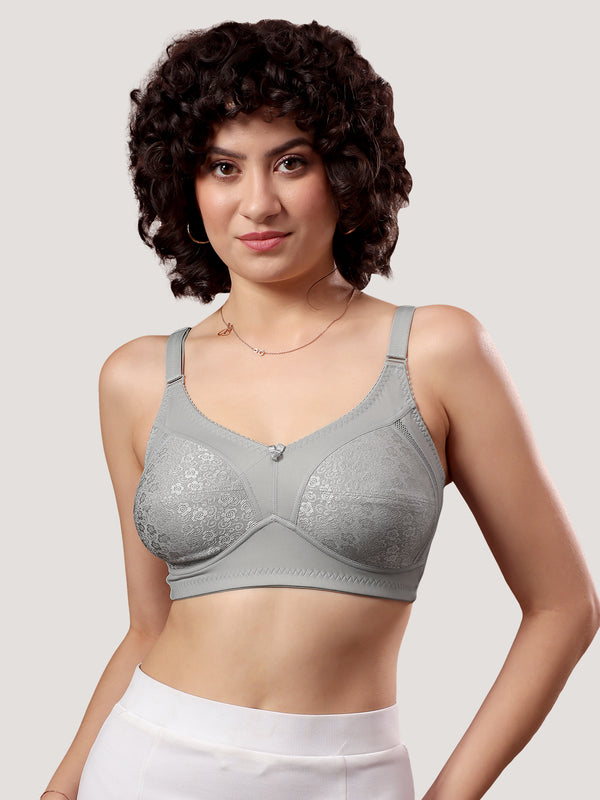 Kalyani Sandy Women’s Full Coverage Non-Padded Lace Bra with M Frame Front Panel Pack of 2 | WHITE L.GREY