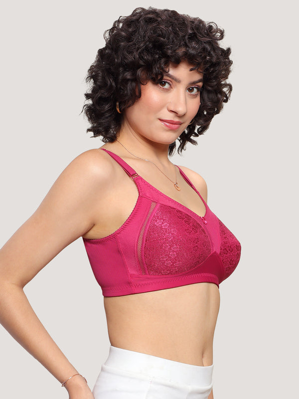 Kalyani Sandy Women’s Full Coverage Non-Padded Lace Bra with M Frame Front Panel Pack of 2 | L.WINE WHITE