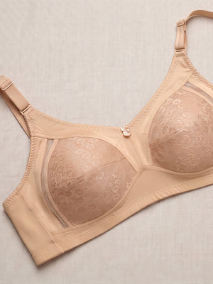 Kalyani Sandy Women’s Full Coverage Non-Padded Lace Bra with M Frame Front Panel Pack of 2 | NUDE WHITE