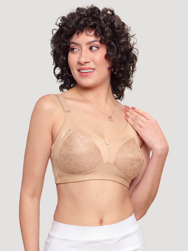 Kalyani Sandy Women’s Full Coverage Non-Padded Lace Bra with M Frame Front Panel Pack of 2 | NUDE NUDE
