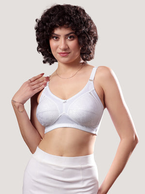 Kalyani Sandy Women’s Full Coverage Non-Padded Lace Bra with M Frame Front Panel Pack of 2 | WHITE WHITE