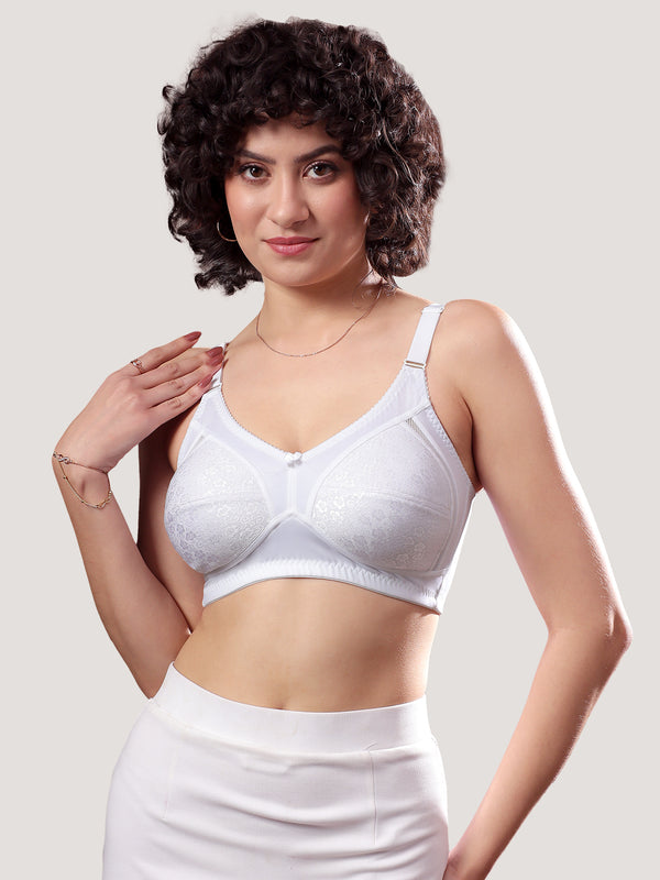 Kalyani Sandy Women’s Full Coverage Non-Padded Lace Bra with M Frame Front Panel Pack of 2 | WHITE WHITE