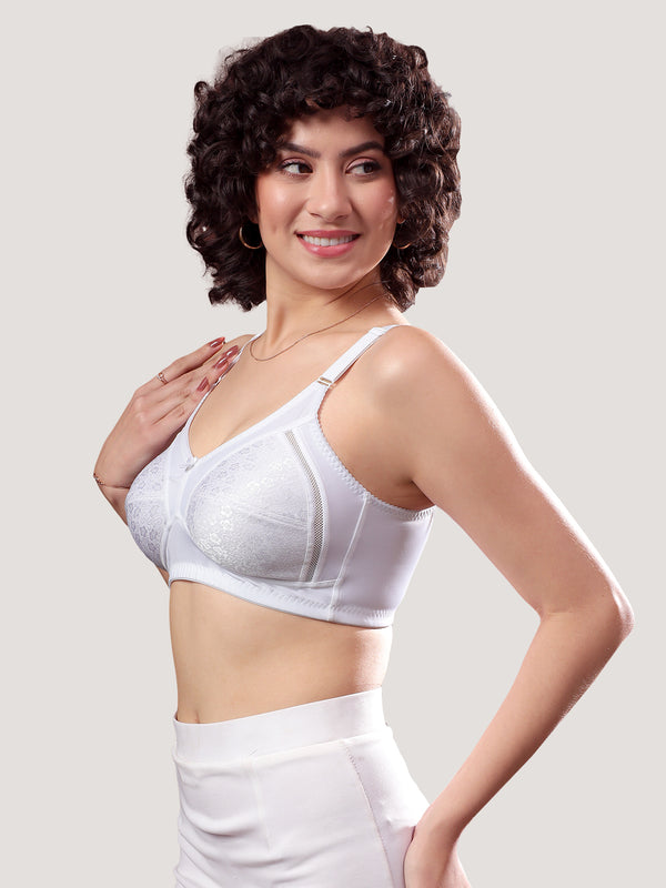 Kalyani Sandy Women’s Full Coverage Non-Padded Lace Bra with M Frame Front Panel Pack of 2 | WHITE L.GREY
