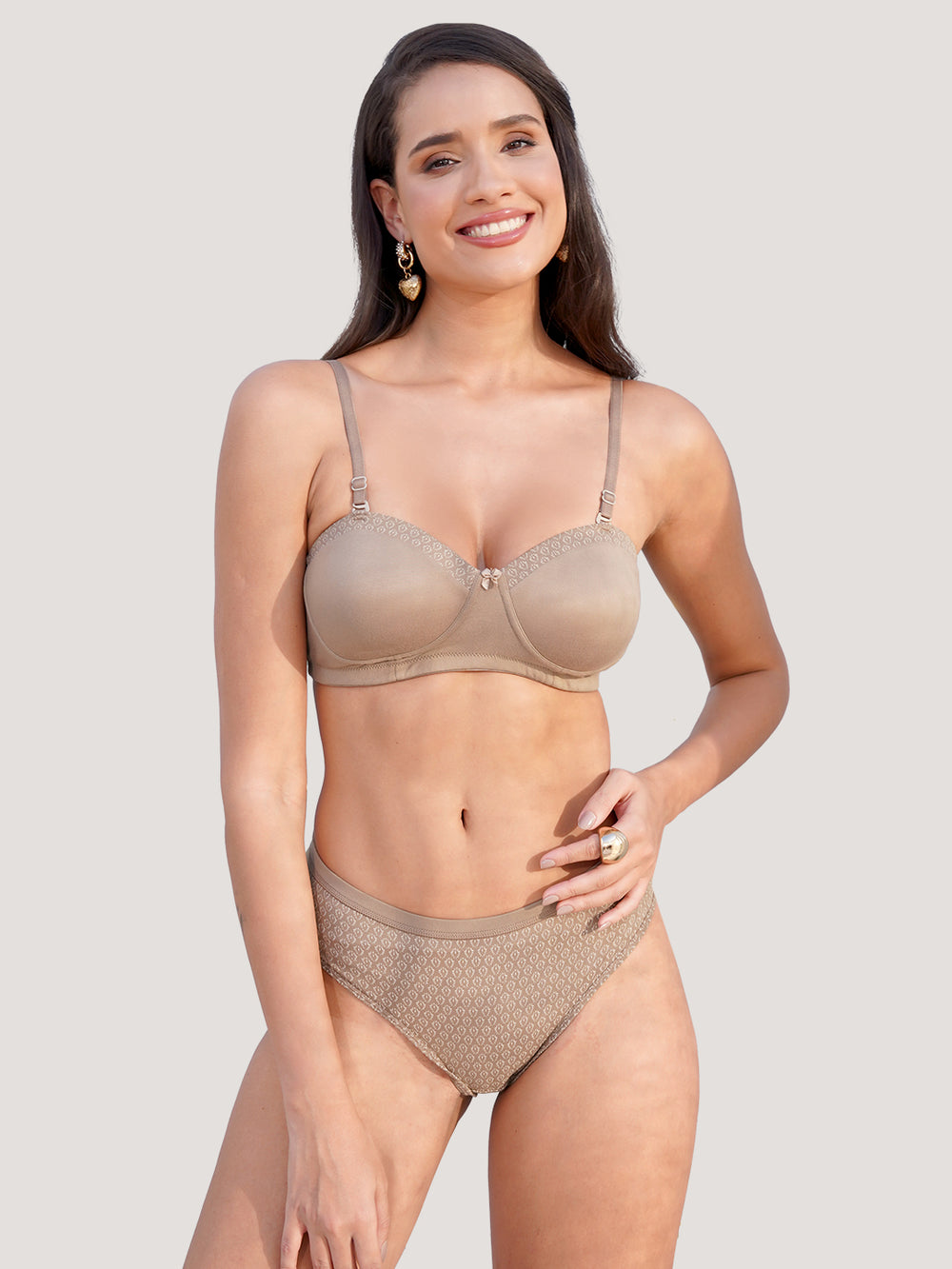 Scarlet Lingerie Set with Demi Coverage Balconette Bra and Printed Panty | DARK NUDE