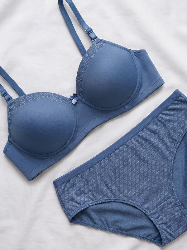 Scarlet Lingerie Set with Demi Coverage Balconette Bra and Printed Panty | TEAL BLUE