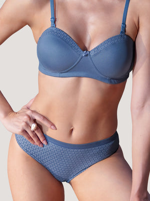 Scarlet Lingerie Set with Demi Coverage Balconette Bra and Printed Panty | TEAL BLUE