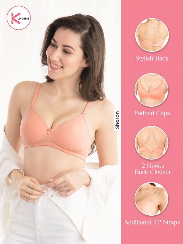 Sharon Detachable Straps Padded T-Shirt Bra-PINK