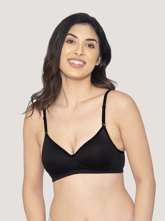 Sharon Detachable Straps Padded T-Shirt Bra-BLACK