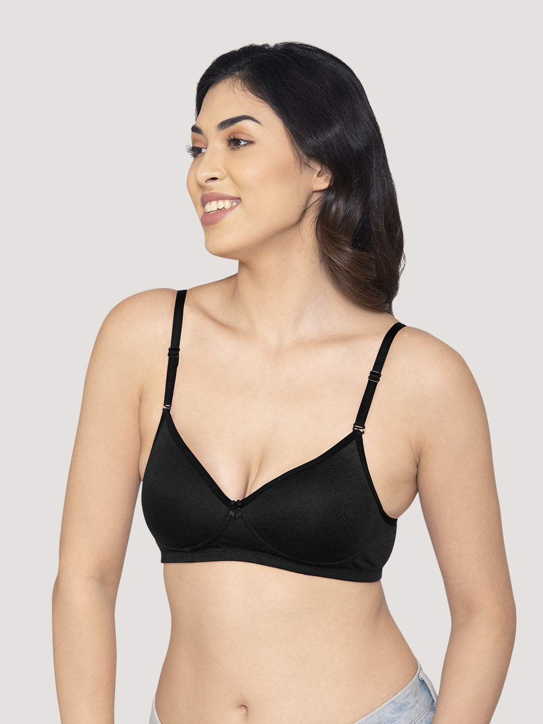 Sharon Detachable Straps Padded T-Shirt Bra-BLACK