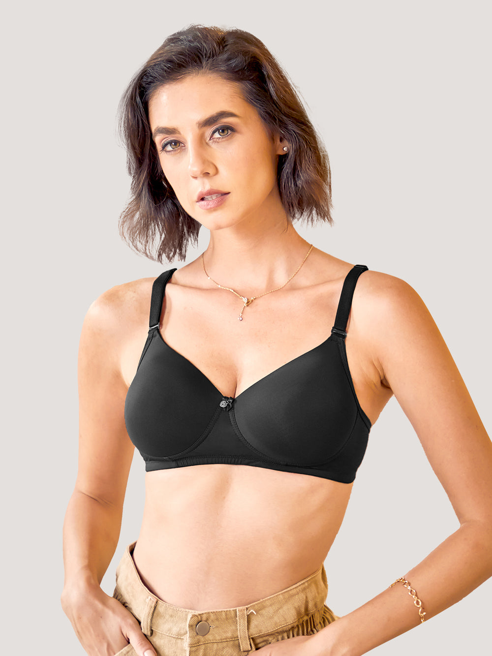 Sheley Women's Wirefree Soft Padded Cups Detachable Straps Bra-BLACK L.GREY