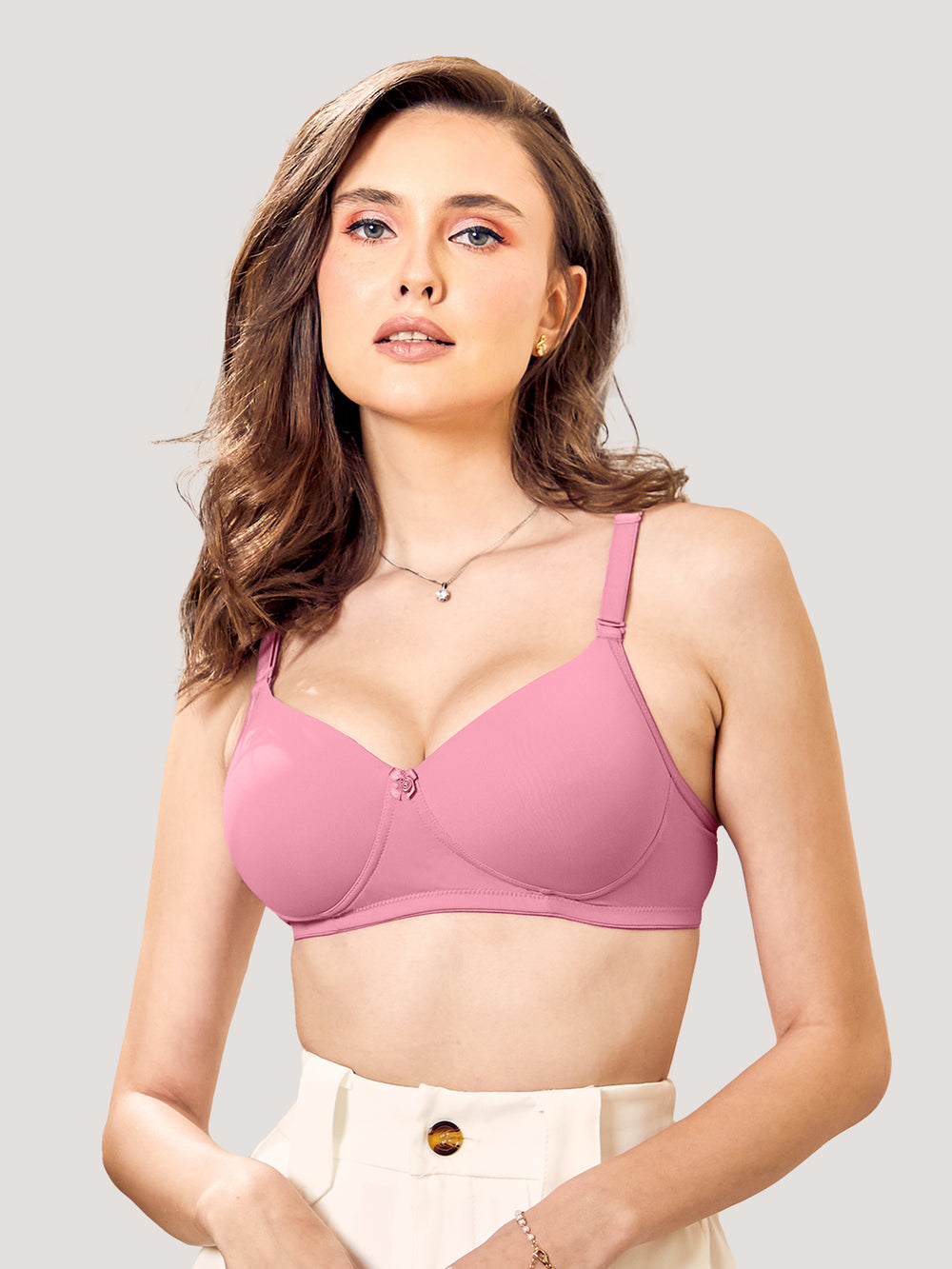 Sheley Women's Wirefree Soft Padded Cups Detachable Straps Bra-BLUSH CREPE