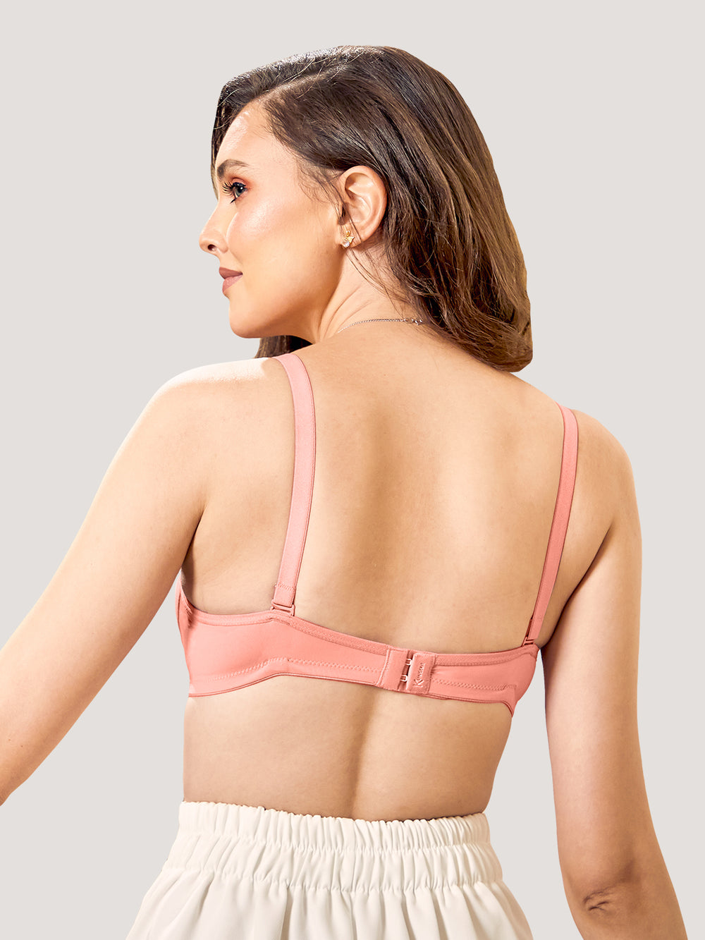 Sheley Women's Wirefree Soft Padded Cups Detachable Straps Bra-PEACH PEACH