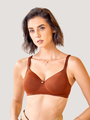 Sheley Women's Wirefree Soft Padded Cups Detachable Straps Bra Pack of 2-CREPE BROWN