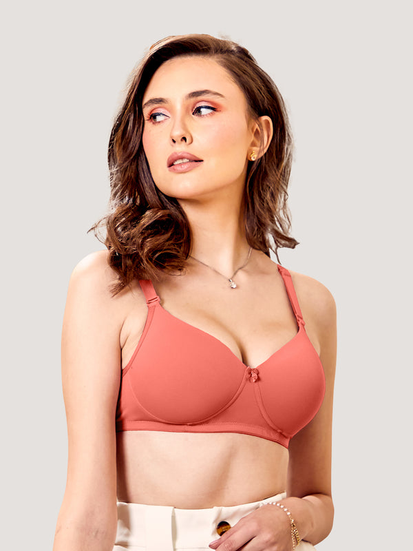 Sheley Soft Padded Full Coverage Stylish Bra-CORAL