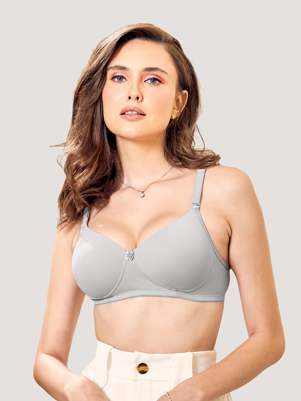 Sheley Women's Wirefree Soft Padded Cups Detachable Straps Bra Pack of 2-L.GREY CORAL