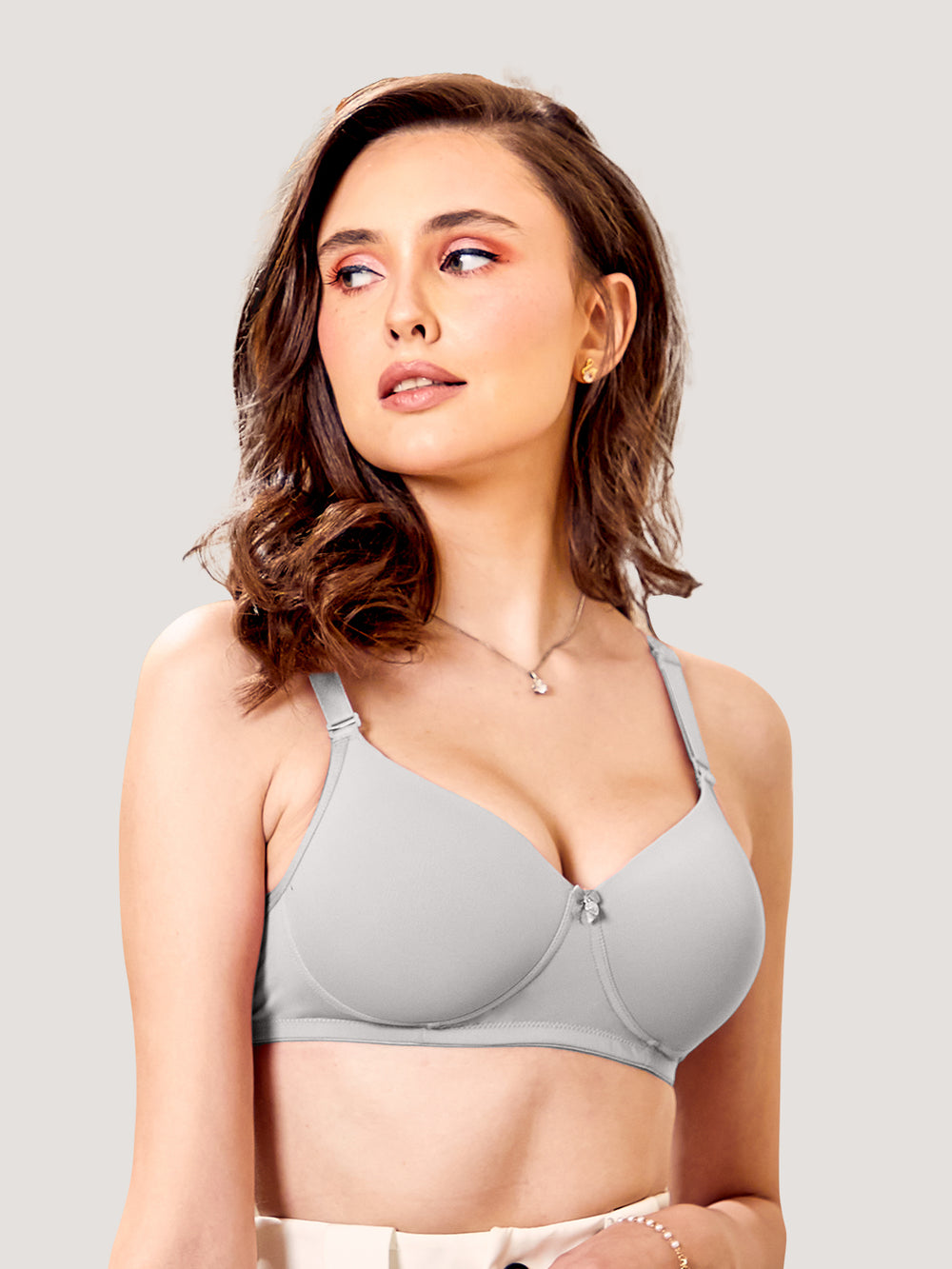 Sheley Women's Wirefree Soft Padded Cups Detachable Straps Bra Pack of 2-L.GREY CORAL