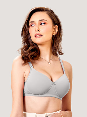 Sheley Women's Wirefree Soft Padded Cups Detachable Straps Bra Pack of 2-L.GREY BROWN