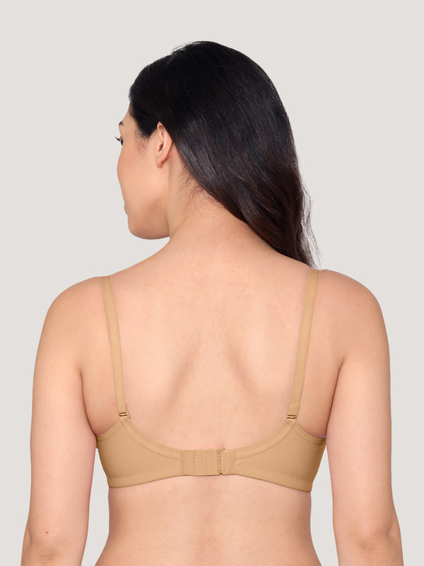 Pranika Non Padded Seamed Everyday Bra | Pack of 3-CAMEL WHITE ROSE BUD