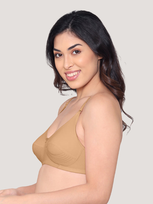 Pranika Non Padded Seamed Everyday Bra | Pack of 3-ROSE CAMEL BLACK