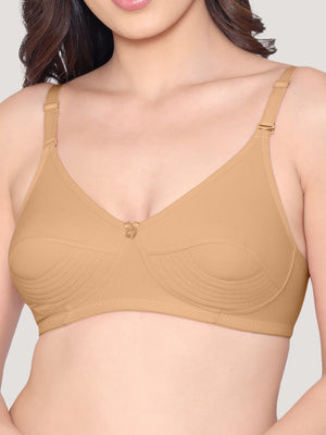 Pranika Non Padded Seamed Everyday Bra | Pack of 3-CAMEL WHITE ROSE BUD