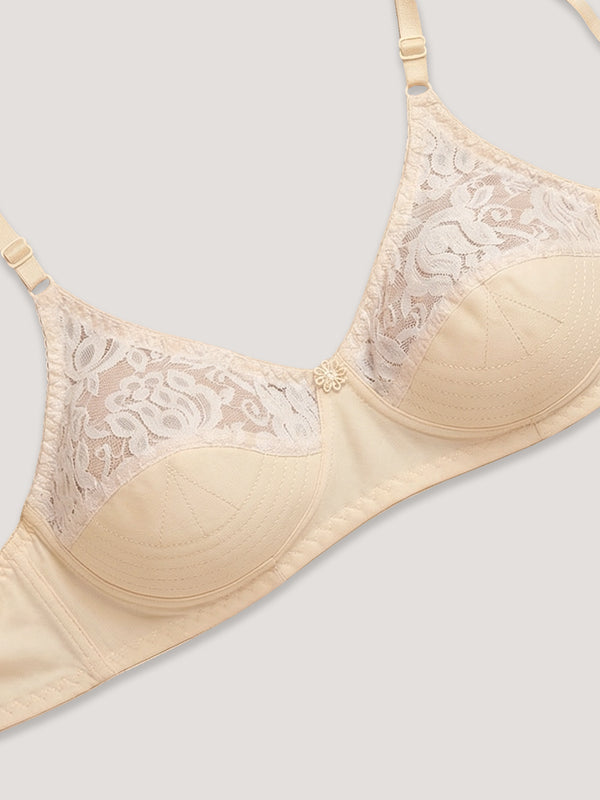 Deepali Non Padded Everyday Lace Bra | Pack of 3-SKIN SKIN SKIN