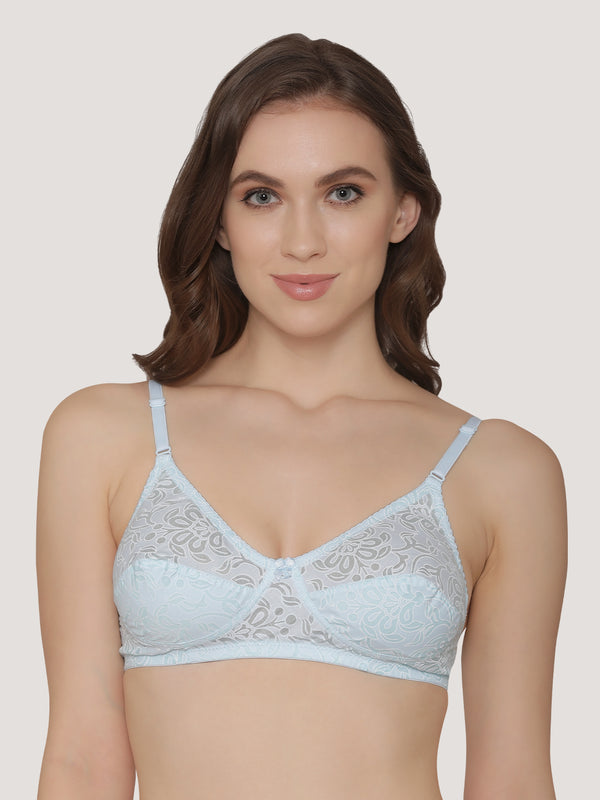 Snow Waves Printed Cotton Everyday Bra | Pack of 3-PINK PEACH S.BLUE