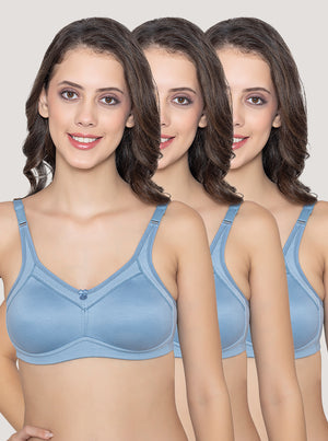 Martin Non-Padded Seamless Cups Moulded Bras with Cushioned Straps | Pack of 3 | TEAL BLUE TEAL BLUE TEAL BLUE