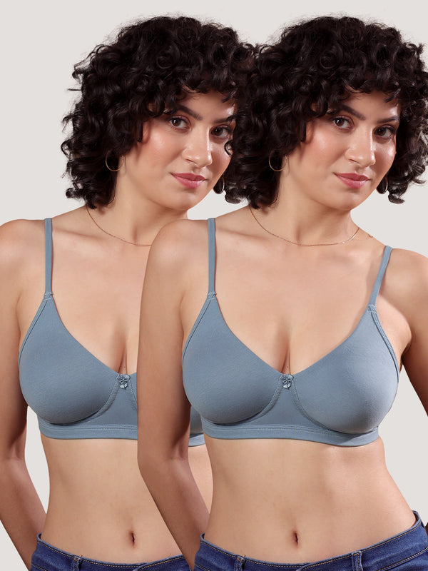 Kalyani Kirti Seamless Cups Non Padded Everyday T-Shirt Bra | Pack of 2-TEAL BLUE TEAL BLUE