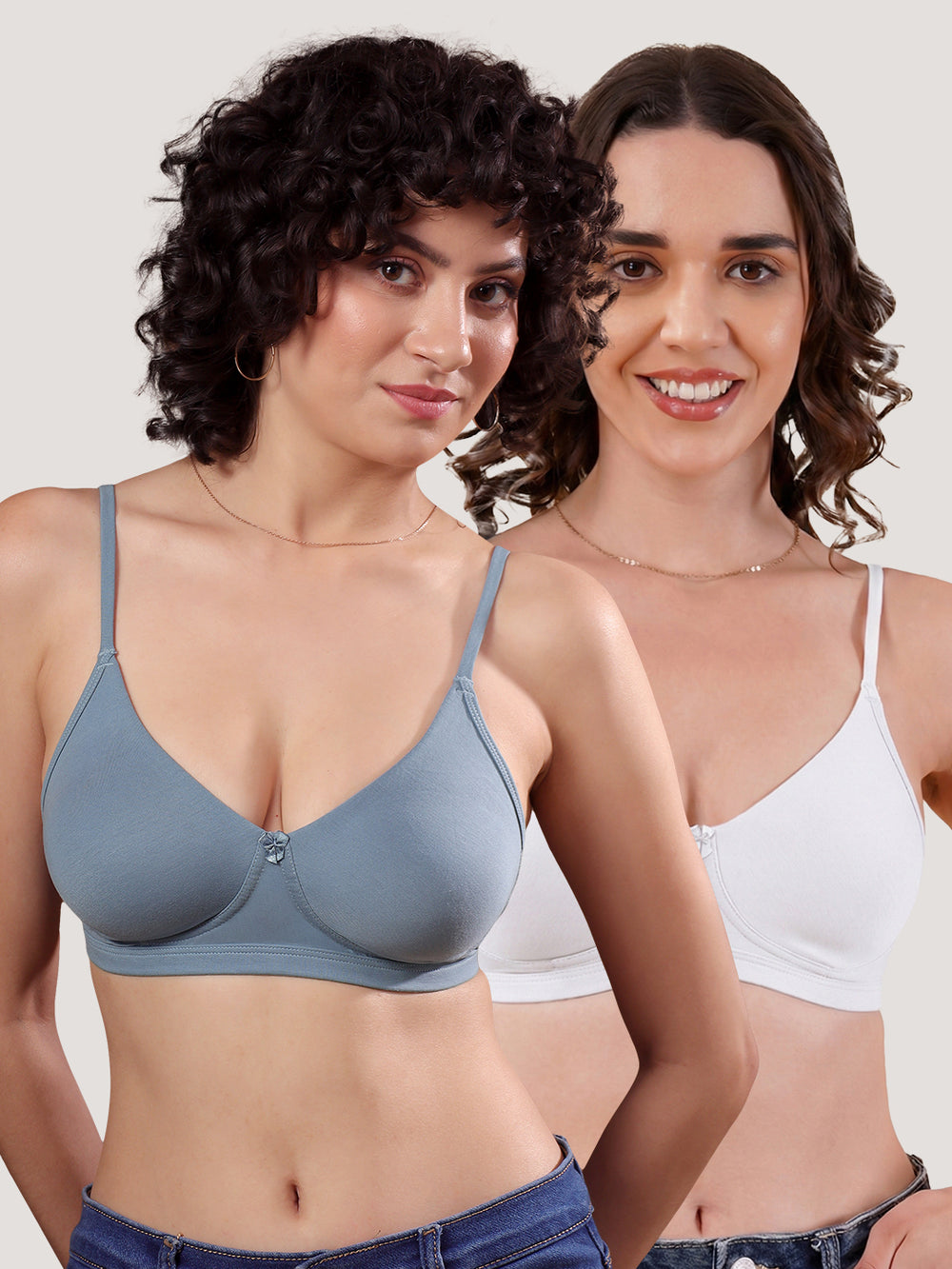 Kalyani Kirti Seamless Cups Non Padded Everyday T-Shirt Bra | Pack of 2-TEAL BLUE  WHITE