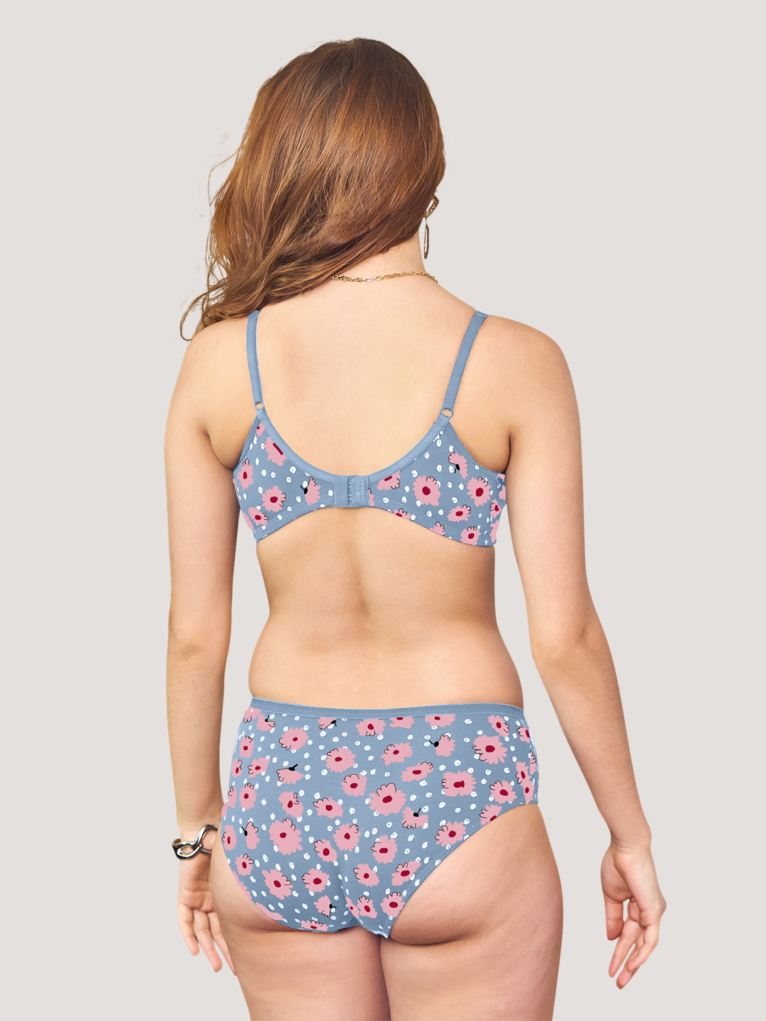 Tinker Non-Wired Lace Printed Lingerie Set-S.BLUE