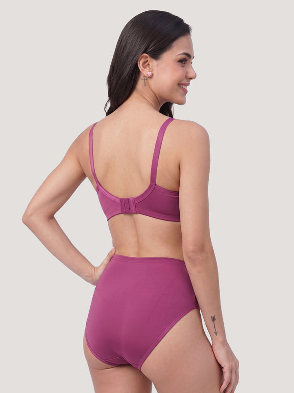 Trinity Full Lace Cups Non Padded Wirefree Support Bridal Lingerie Set | L.Wine