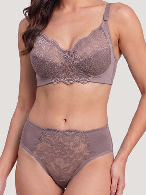 Kalyani Trinity Full Lace Cups Non Padded Wirefree Support Bridal Lingerie Set | D.Mocha
