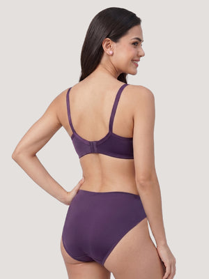 Kalyani Trinity Full Lace Cups Non Padded Wirefree Support Bridal Lingerie Set | Dark Violet