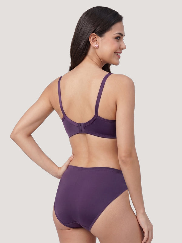Kalyani Trinity Full Lace Cups Non Padded Wirefree Support Bridal Lingerie Set | Dark Violet