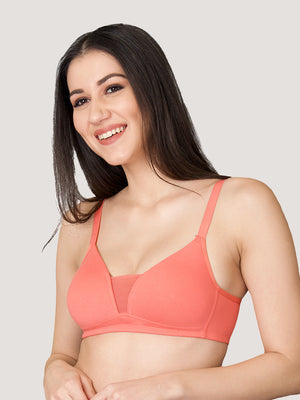 Tulip Deep Neck Soft Padded Bra for Women-CORAL