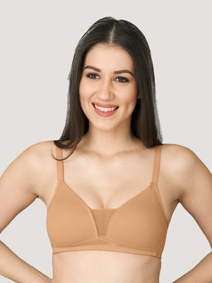 Tulip Deep Neck Soft Padded Bra for Women-NUDE