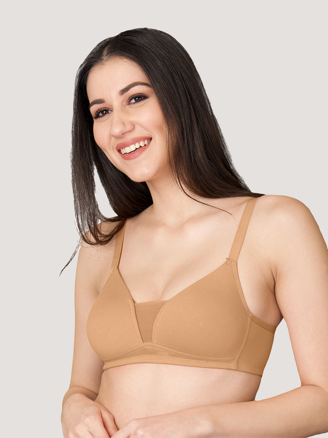 Tulip Deep Neck Soft Padded Bra for Women-NUDE