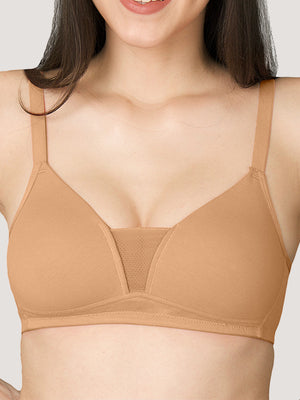 Tulip Deep Neck Soft Padded Bra for Women-NUDE