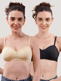 K LINGERIE Roxy Girl's Non Padded Multiway Straps Demi Cup Balconette Bra-U.SKIN BLACK