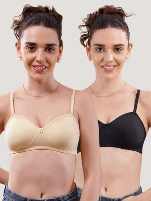 K LINGERIE Roxy Girl's Non Padded Multiway Straps Demi Cup Balconette Bra-U.SKIN BLACK