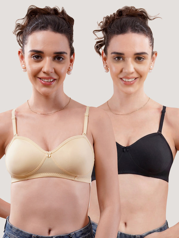 K LINGERIE Roxy Girl's Non Padded Multiway Straps Demi Cup Balconette Bra-U.SKIN BLACK