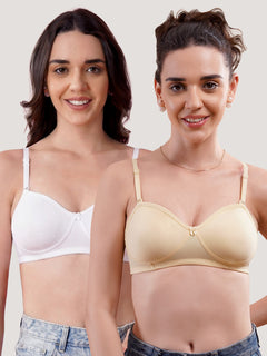 K LINGERIE Roxy Girl's Non Padded Multiway Straps Demi Cup Balconette Bra-U.SKIN WHITE