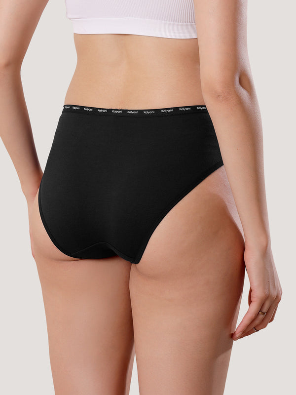Vami High Coverage Cotton Spandex Hipster Panties for Women | Pack of 3-BLACK BLACK BLACK