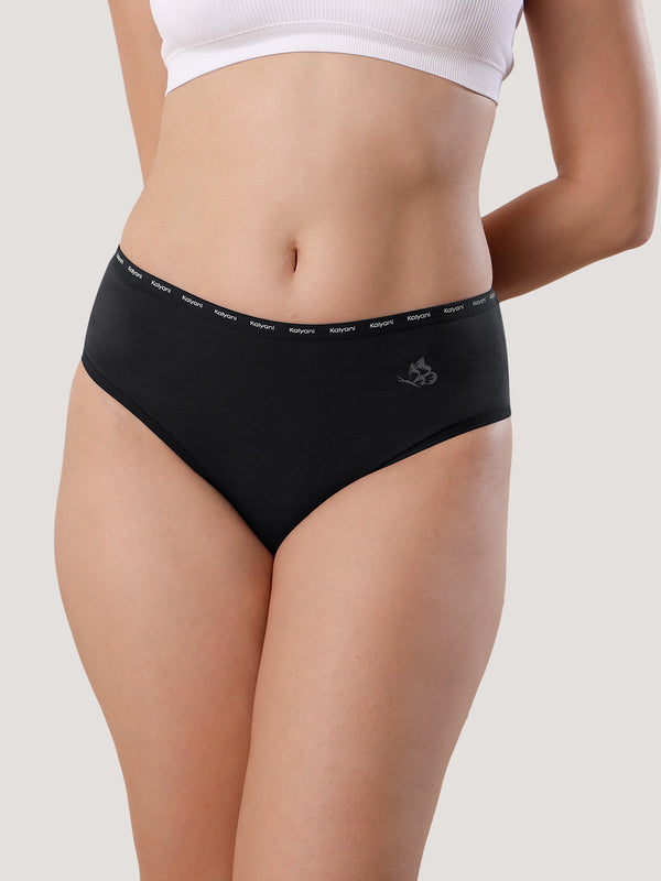 Vami High Coverage Cotton Spandex Hipster Panties for Women | Pack of 3-BLACK BLACK BLACK