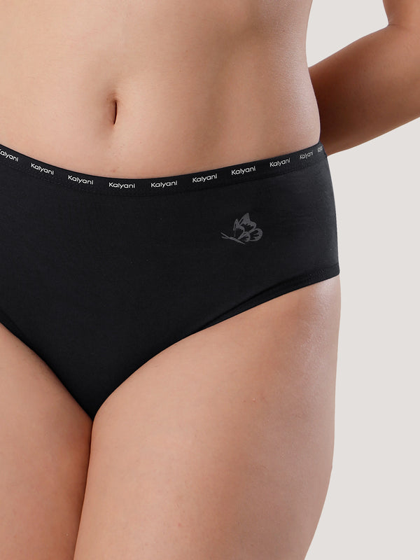 Vami High Coverage Cotton Spandex Hipster Panties for Women | Pack of 3-BLACK BLACK BLACK