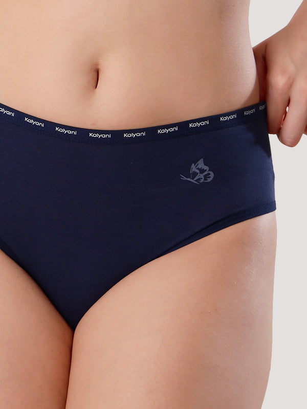 Vami High Coverage Cotton Spandex Hipster Panties for Women | Pack of 3-COFFEE ORANGE RUST NAVY BLUE