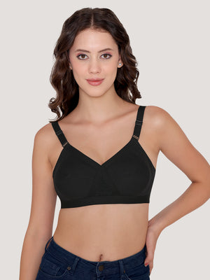 Kalyani Vega Ultimate Support Cross-Front Full Coverage Rich Cotton Bra with Side-Elastic Lift (C-F Cups) | Pack of 2 |WHITE BLACK