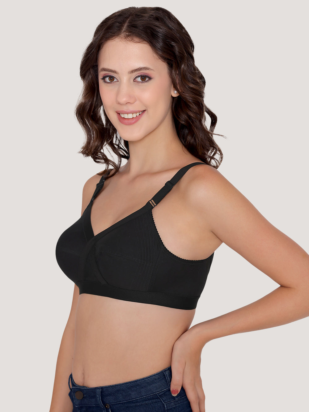 Kalyani Vega Ultimate Support Cross-Front Full Coverage Rich Cotton Bra with Side-Elastic Lift (C-F Cups) | Pack of 2 |CREPE BLACK